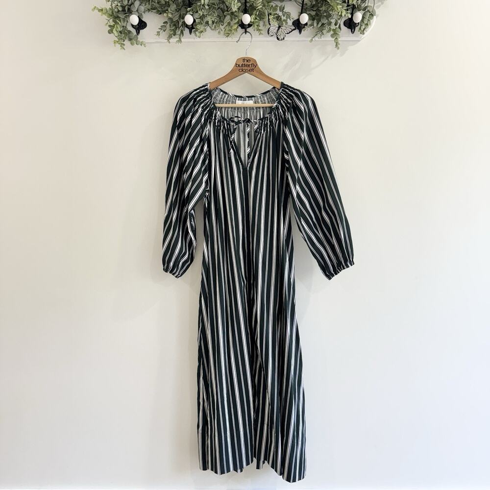 LAKE Pajamas Hammock Midi Dress In Green Stripe Large #LH